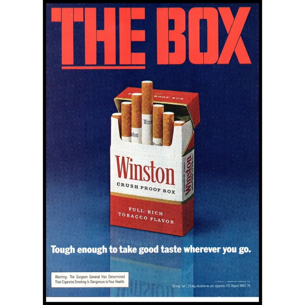 1974 Winston Cigarettes The Box Vintage Print Ad Man Cave Wall Art Photo